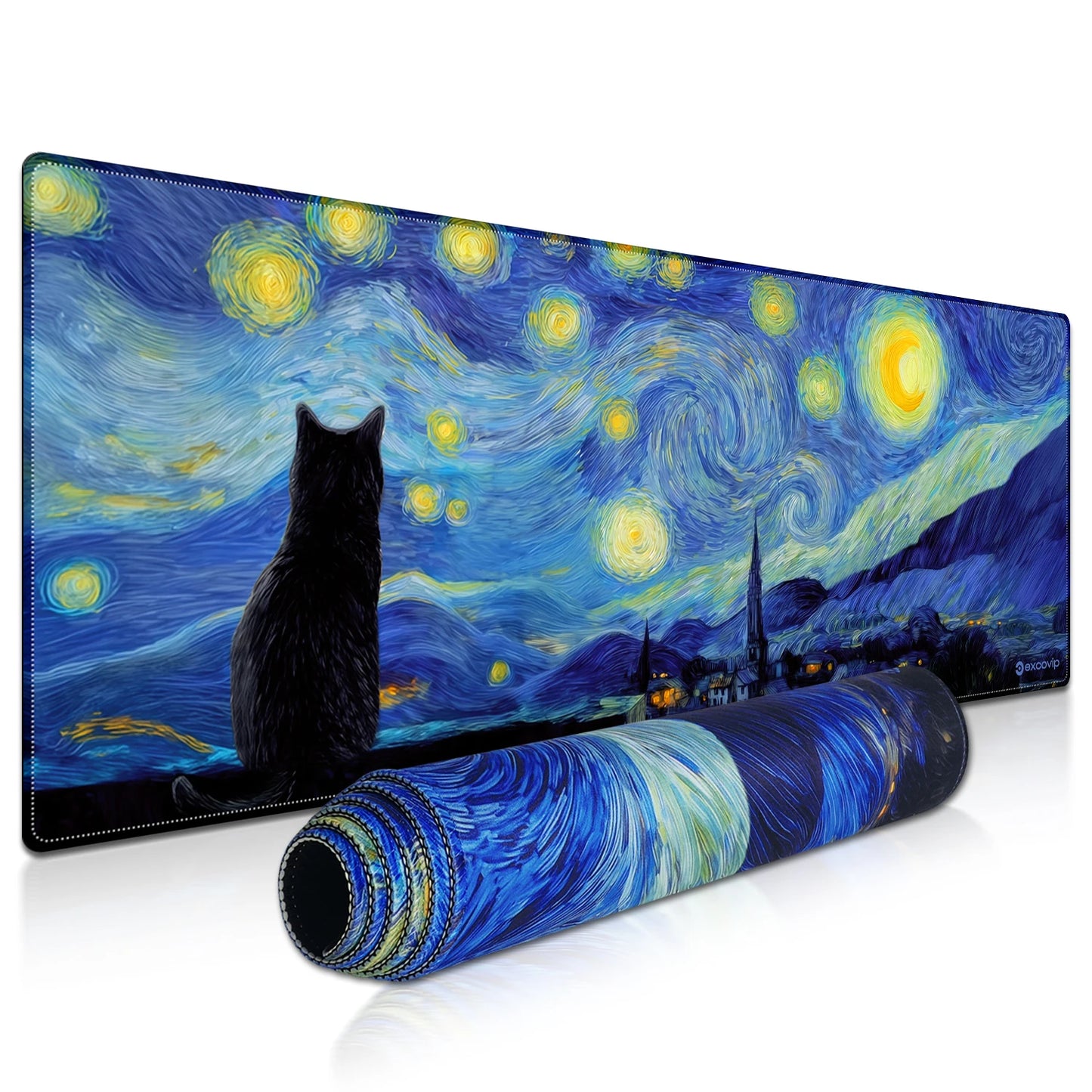 EXCO Cat Gaming Mouse Pad Large Computer Desk Mat with Stitched Edge Non-Slip Rubber Base Keyboard Mousepad for Office Home