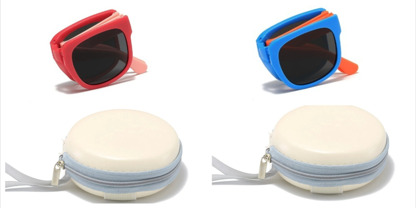 2PCS Candy Color  Sunglasses for Kids Folding Large Frame Sunglasses Children's Folding Glasses with Case