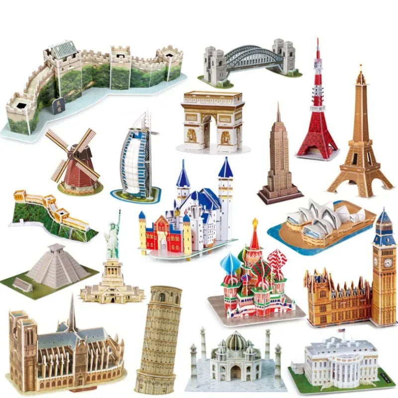 3D World-famous Architectural Puzzle Big Ben Pisa Tower White House Kindergarden Toy Children Classroom Handmade Gifts Jigsaw