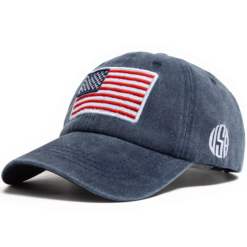 USA Flag Men's Baseball Cap Retro Embroidery Washed Cotton Dad Hats Fashion Hats