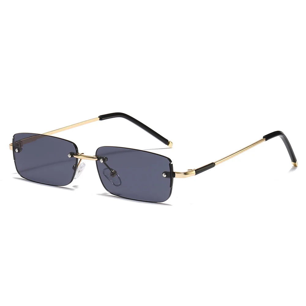 JNPCXI Fashion Rectangle Women Sunglasses Vintage Rimless Clear Ocean Gradient Lens Men UV400 Trending Sun Glasses