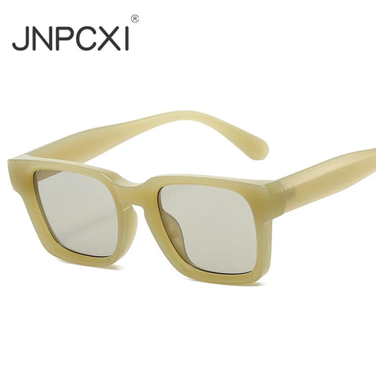 JNPCXI New Fashion Square Women Sunglasses Light Yellow Shades UV400 Vintage Punk Men Trending Sun Glasses