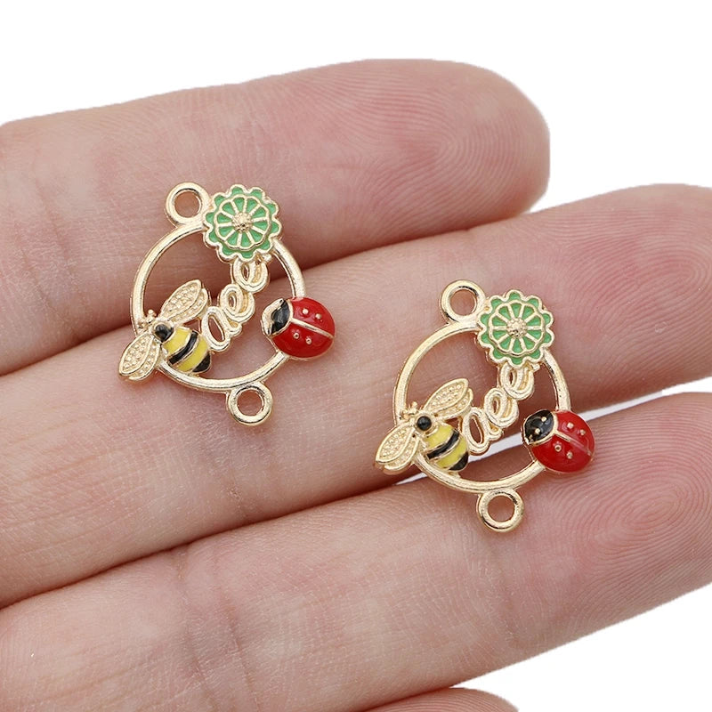 10Pcs Gold Plated Red Enamel Bee Ladybug Charm Connector for Jewelry Making Bracelet DIY Findings Accessories Handmade Craft