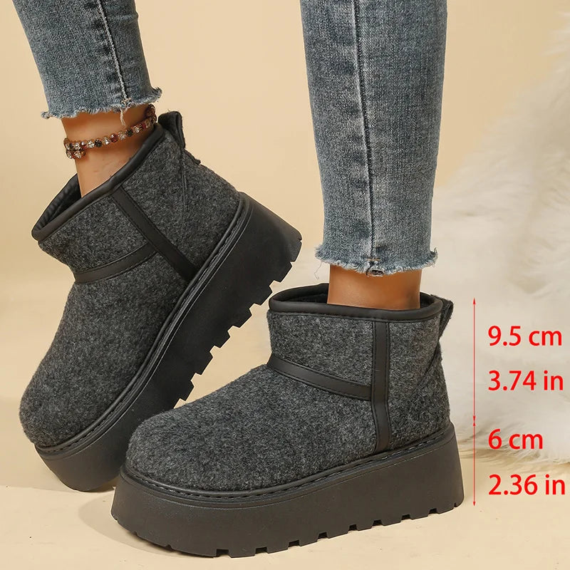 Non Slip Chunky Platform Snow Boots for Women Short Plush Thick Bottom Winter Ankle Boots Woman Slip On Faux Suede Booties Mujer