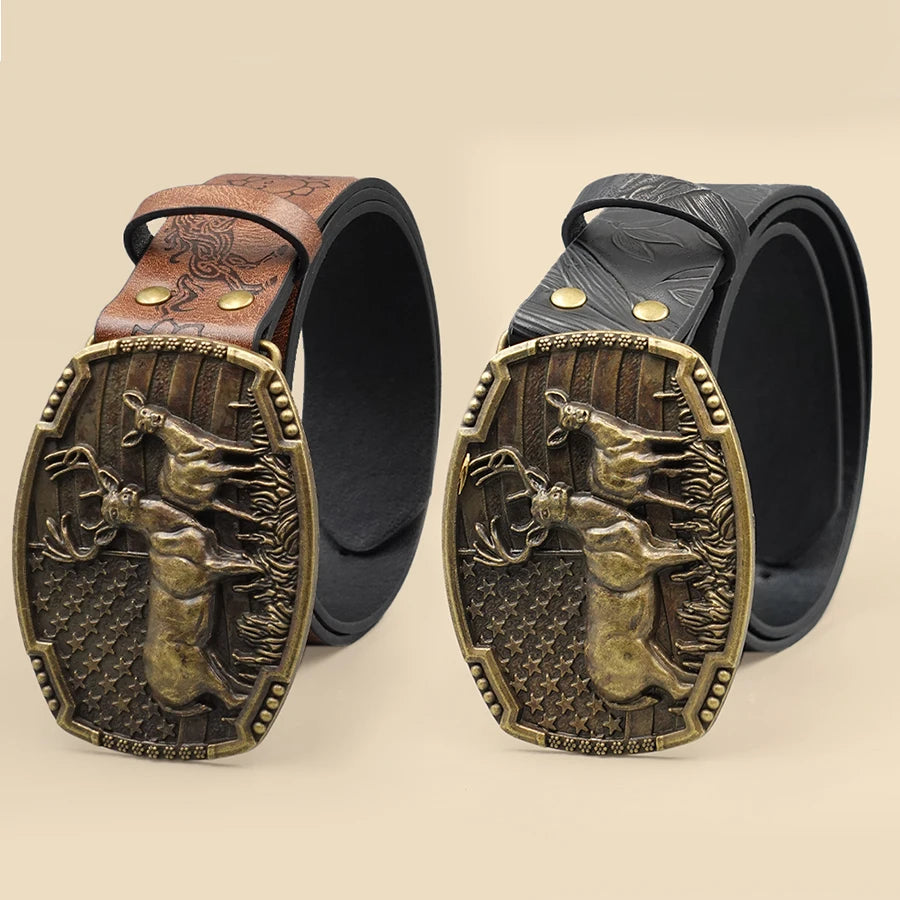 Western Cowboy Street Style Belt - Animal Motif Carved Vintage Print for Daily Wear, Commute & Casual Outfits