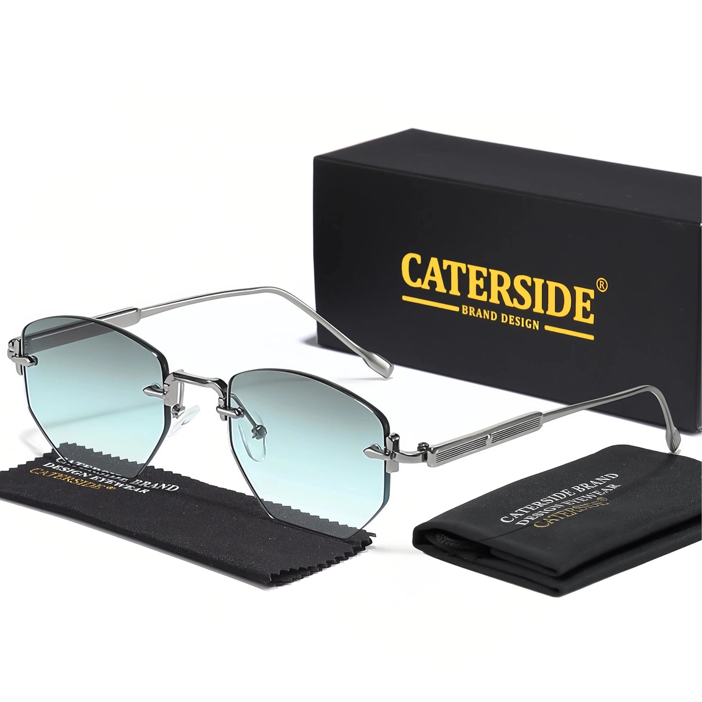 CATERSIDE Vintage Men's Frameless Sunglasses Retro Polygon Rimless Y2K Sun Glasses Women Travel Party Business Eyewear UV400