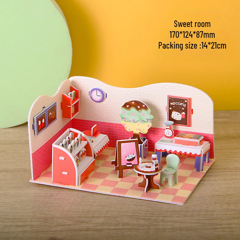 Paper 3d Children's Puzzle Toys Girl Room Shop Handmade DIY Children's Three-dimensional Puzzle Educational Toys Coffee Shop