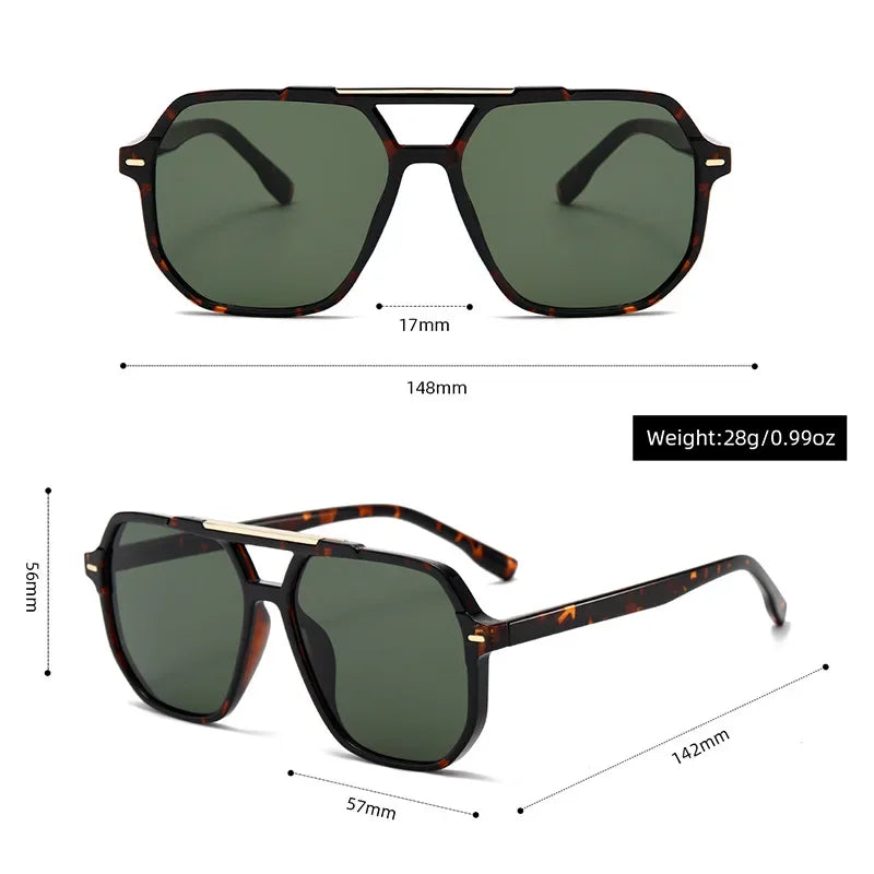 JNPCXI New Retro Double Bridges Square Women Sunglasses Fashion Green Pink Gradient Shades UV400 Men Rivets Sun Glasses