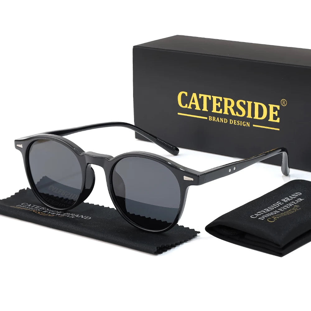 CATERSIDE Men's Fashion Polarized Sunglasses Round Frame Design TAC Lens Sun Glasses Women Outdoor Driving Travel Eyewear UV400