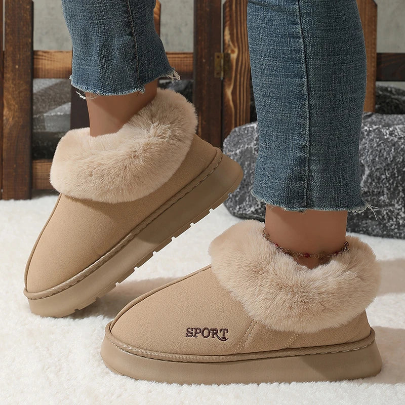 Pink Faux Fur Snow Boots for Women 2025 Warm Thicken Plush Platform Winter Boots Woman Thick Sole Non Slip Cotton Padded Shoes