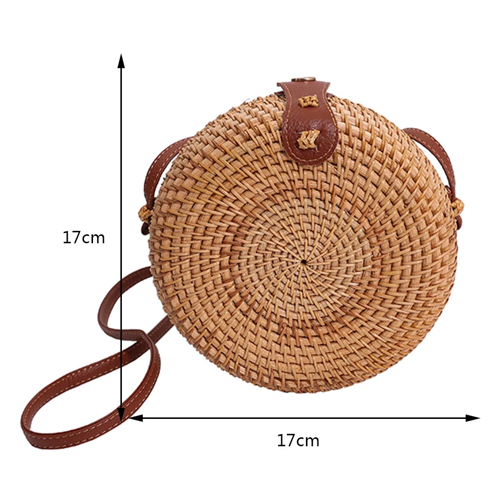 Women Storage Bag Vintage Rattan Woven Sling Bag Bohemia Fashion Beach Bag