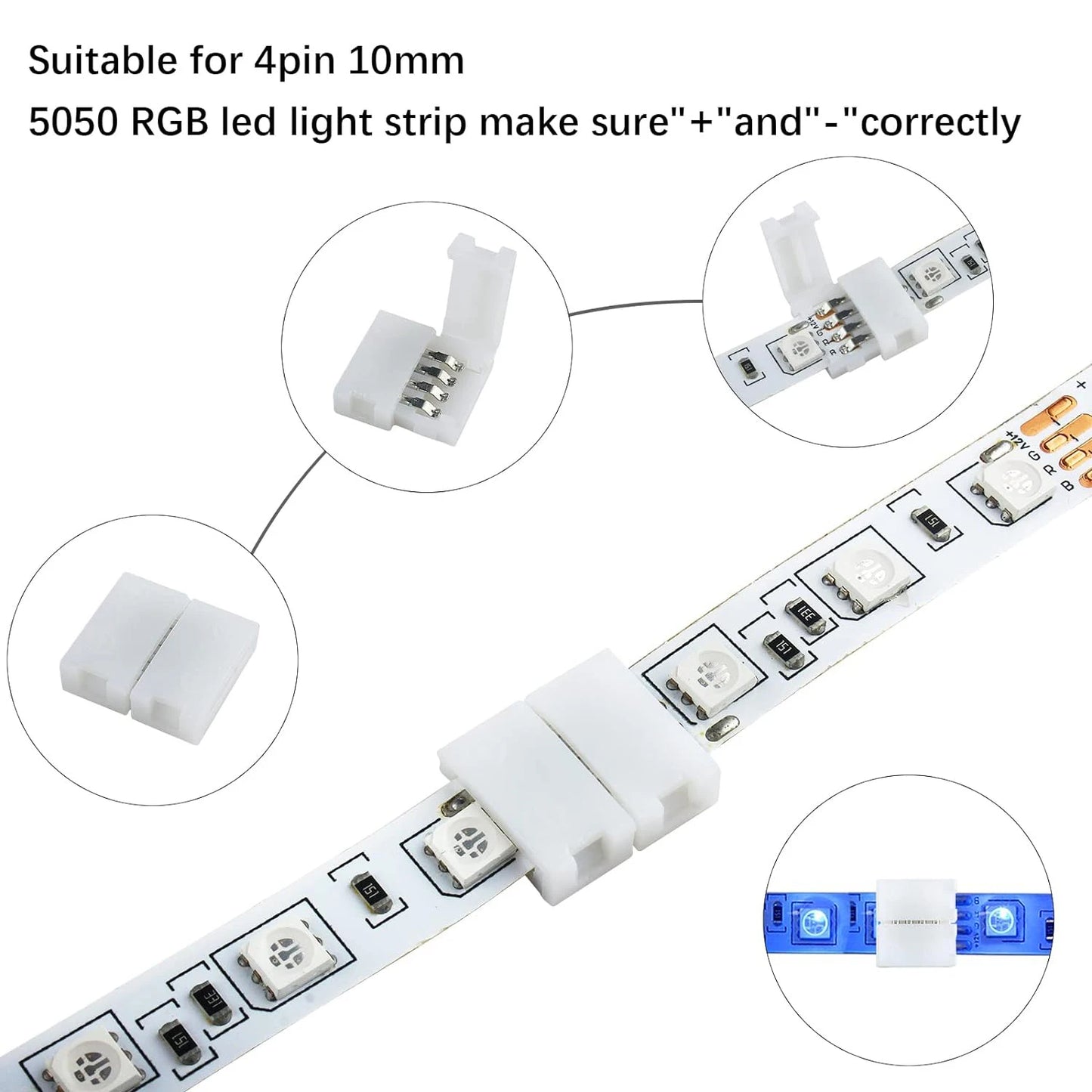 10pcs I /L/T/Cross Shape Solderless Snap Down 4Pin Conductor LED Strip Connector for Quick Splitter Connection of 10mm Wide