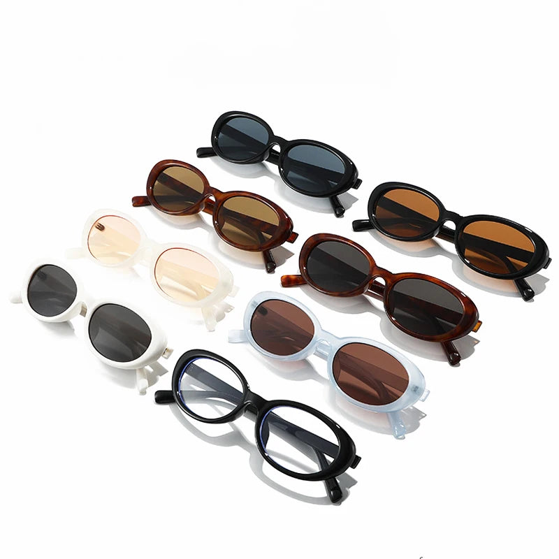 JNPCXI Fashion Small Oval Women Luxury Sunglasses Retro Rivets Men Leopard Tea Shades UV400 Punk Sun Glasses