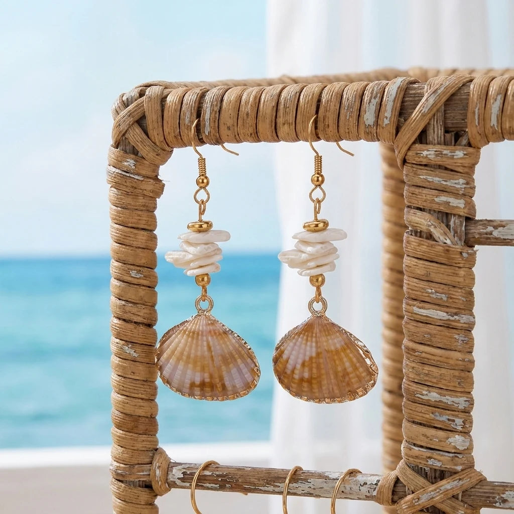 Boho Shell Jewelry Set for Women Faux Pearl Starfish Choker Necklace Conch Dangle Earrings Marine Festival Accessories