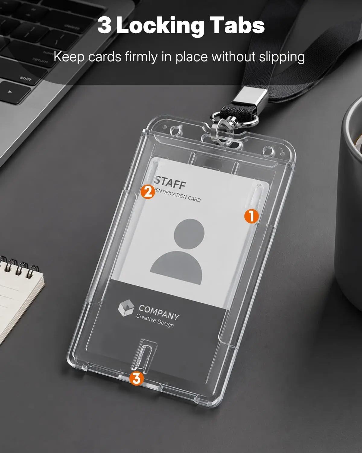 2 Pack Vertical 2-Card Rigid PC Badge Holders, Transparent ID Card Case with Thumb Slot, Easy Remove for Office School Access ID