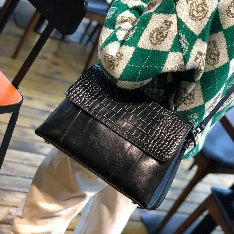 Women's Cow Real Leather Crossbody Bag Female Cowhide Designer Luxury Shoulder Bags Ladies Casual Retro Large Capacity Handbag