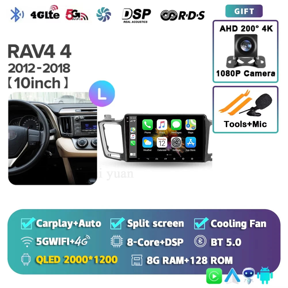 For Toyota RAV4 4 XA40 5 XA50 2012 - 2018 Android 15 4G WIFI Car Radio Carplay Auto Multimedia Stereo Video Player GPS Navigatio