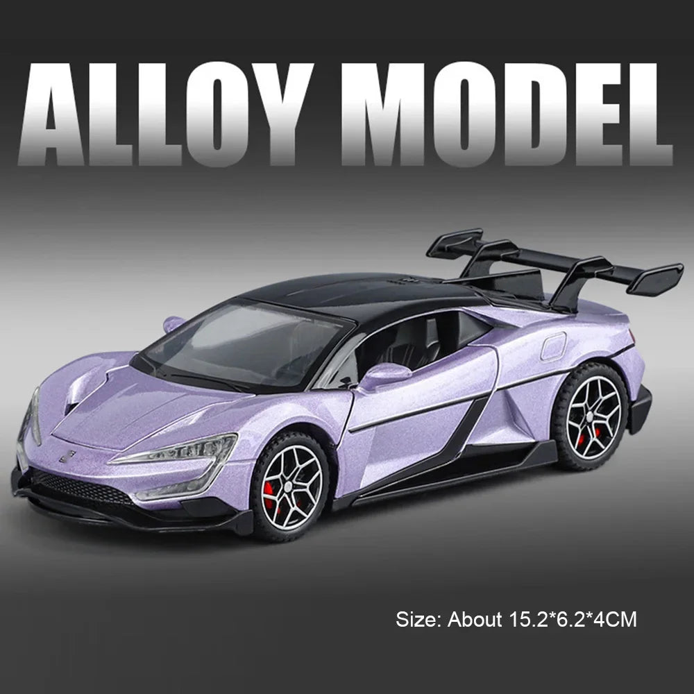 1:32 Eldorado BYD U9 Alloy Sports Car Model Ornament Toy Sound Light Pull Back Doors Opened Miniature Vehcie Boy Collection Gift
