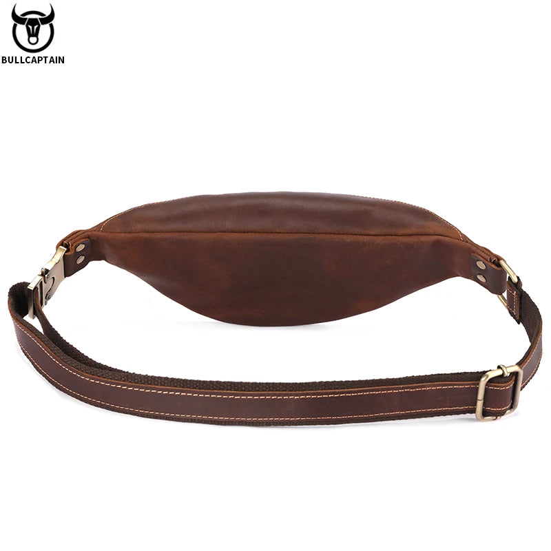 BULLCAPTAIN Men's Crazy Horse Leather Belt Bag Classic Retro Crossbody Bag Outdoor Storage Mountaineering Mobile Phone Bag