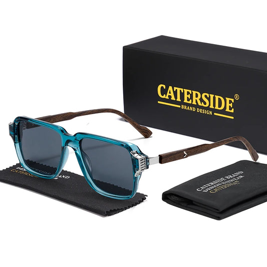 CATERSIDE Vintage Men Polarized Sunglasses Square Frame Metal Decoration Design Polycarbonate Sun Glasses Women Driving Eyewear