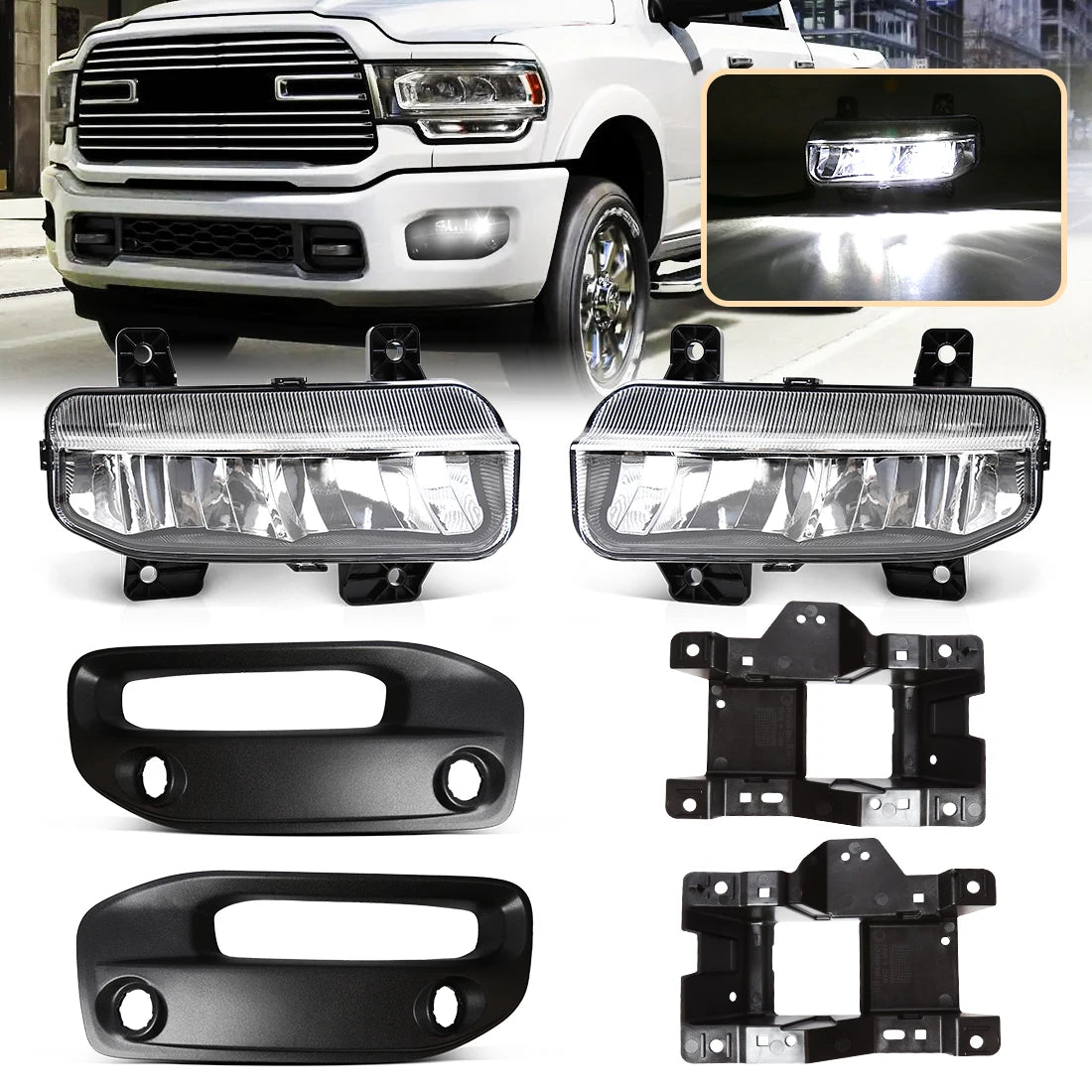 DLAA For Dodge Ram 2500 2019 2020 2021 2022 2023 2024 LED Car Fog Lamps Front Bumper Headlights DRL Daytime Running Lights 12V