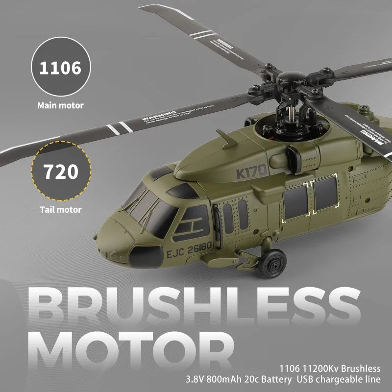 K170 RC Helicopter UH-60L 4 Channel Remote Control brushless, Gyro and LED Light