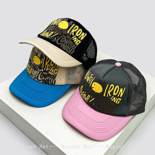 New Unisex Color Block 3D Printed Letter Rabbit Ear Smiling Face Baseball Hats Sunshade Hip Hop Breathable Trucker Caps Mesh ins
