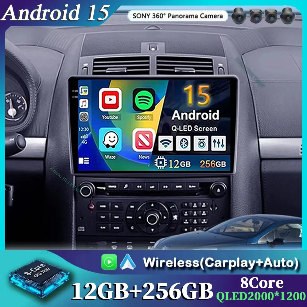 For Peugeot 407 1 2004 - 2011 Android 15 12+256GB CarPlay Auto Car Radio Multimedia Video Player GPS stereo Head Unit 4G WIFI
