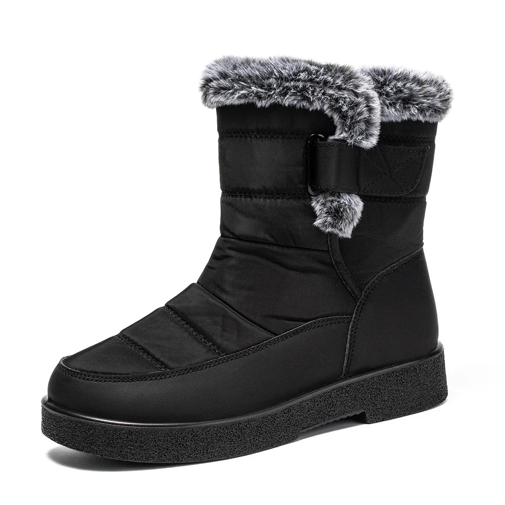 Waterproof Faux Fur Snow Boots for Women Winter Fleece Lining Warm Ankle Boots Woman Soft Sole Non Slip Short Booties Female 44