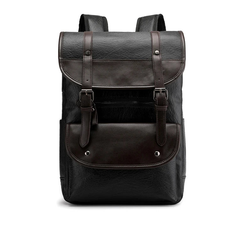 Black Vintage Laptop Leather Backpacks School Travel, Casual PU Leather Men Bags