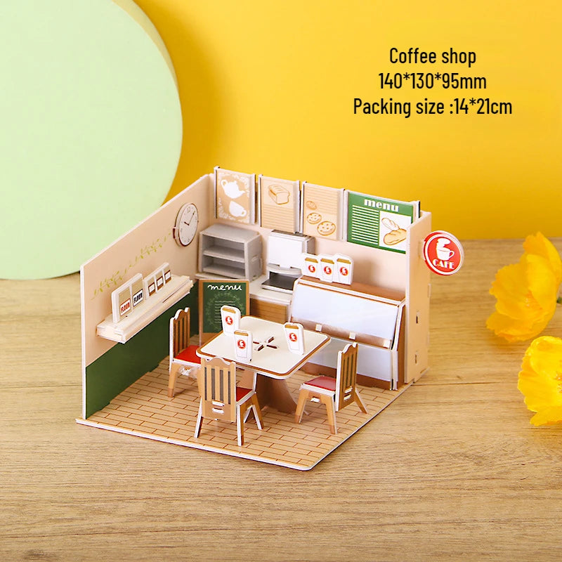Paper 3d Children's Puzzle Toys Girl Room Shop Handmade DIY Children's Three-dimensional Puzzle Educational Toys Coffee Shop