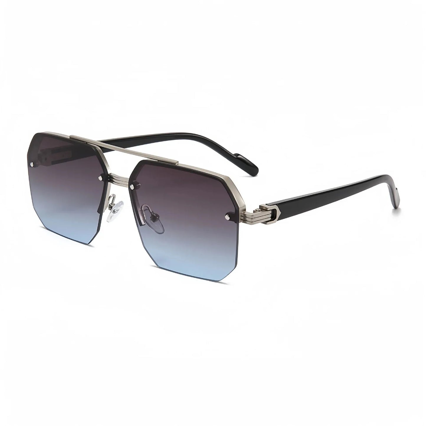 Trendy Aviator Sunglasses for Mens Womens Retro Double Bridge Metal Driving UV400 Outdoor Eyewear Semi-Rimless