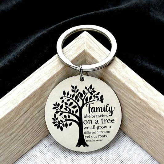 Family Tree of Life Key chain Engraved Circular Pendant Key Ring for Mom Day Son