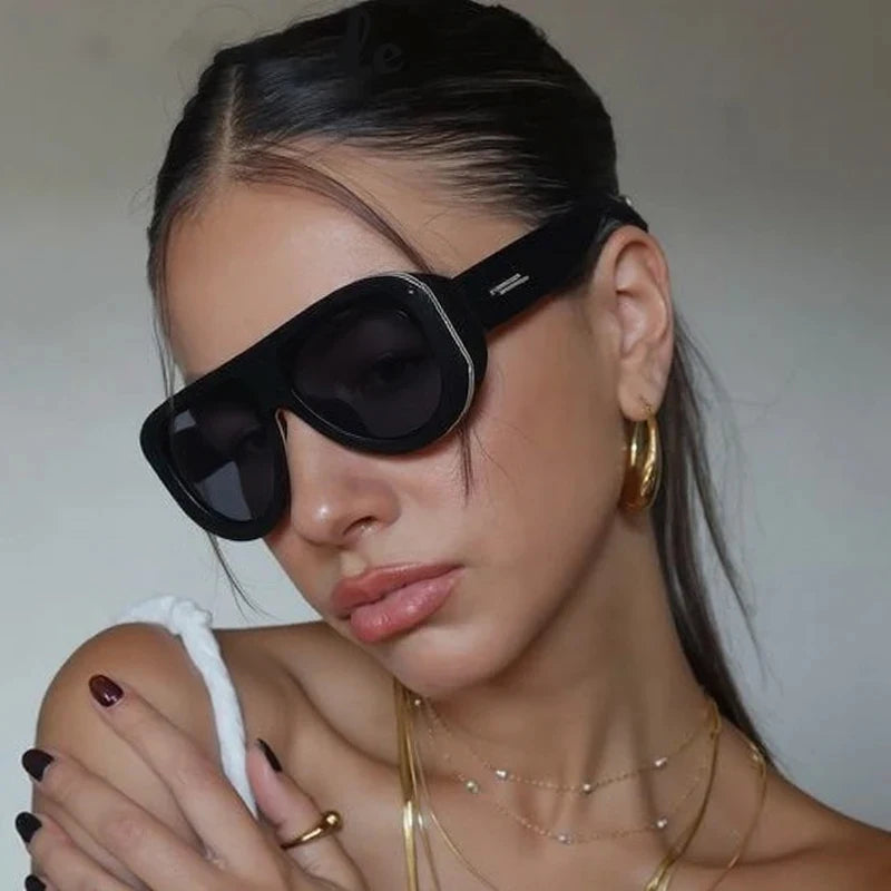 JNPCXI New Oversized Oval Pilot Sunglasses Women Big Luxury Brand Retro Y2K Punk Mirror Sun Glasses for Ladies Shades UV400