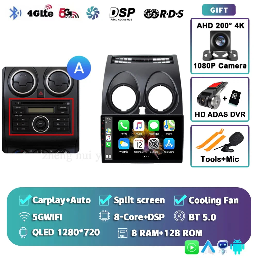 For Nissan Qashqai 1 J10 2006 - 2013 Android 15 4G WIFI Car Radio Carplay Auto Multimedia Stereo Video Player GPS Navigation