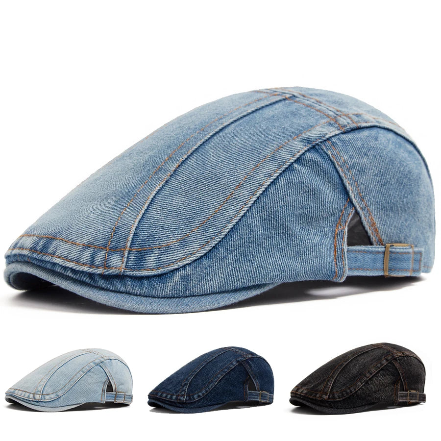 Women's Beret Fashion Denim Vintage Newsboy Cap For Men Summer Solid Washed Flat Caps Casual Female Visor Hat Unisex Adjustable