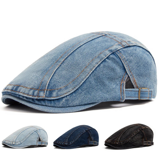 Women's Beret Fashion Denim Vintage Newsboy Cap For Men Summer Solid Washed Flat Caps Casual Female Visor Hat Unisex Adjustable