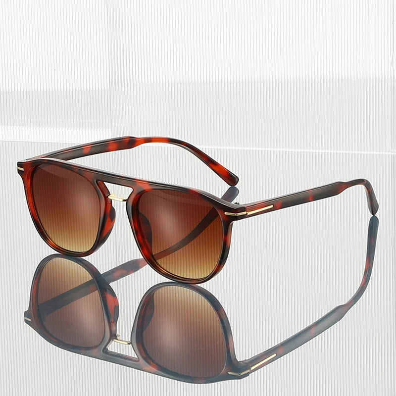 JNPCXI New Fashion Square Sunglasses Women Double Bridges Green Stripe Gradient Shades Men Trending Sun Glasses UV400