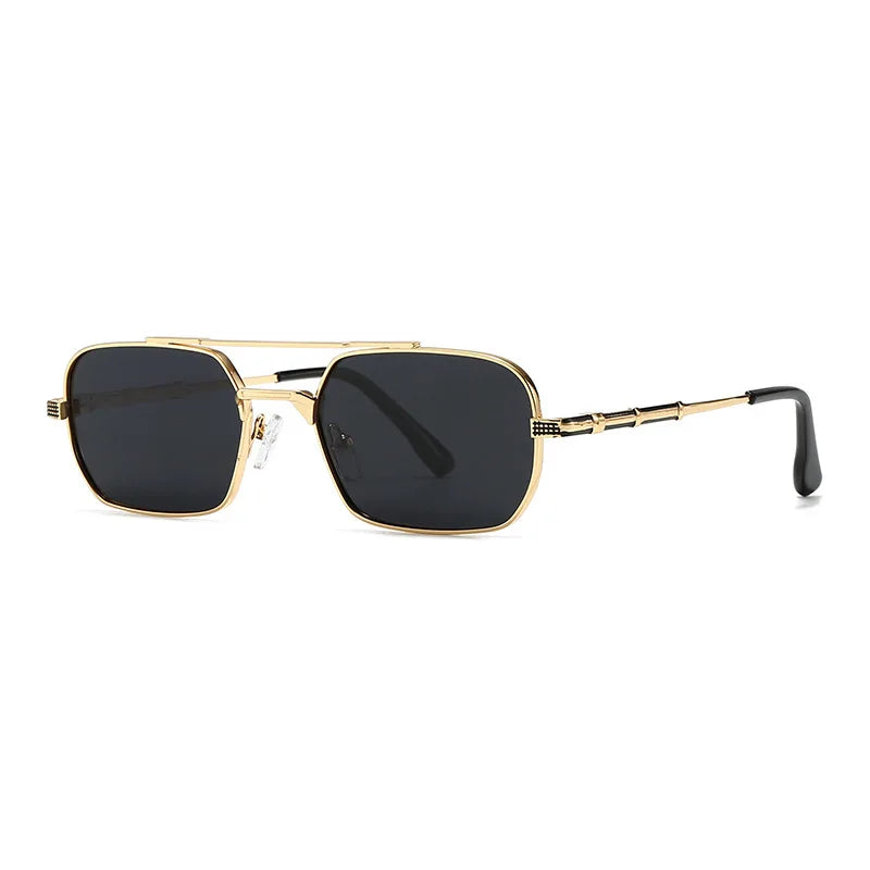 JNPCXI Polarized Fashion Rectangle Double Bridges Sunglasses Women Retro Square Rivets Men Punk Sun Glasses Shades UV400