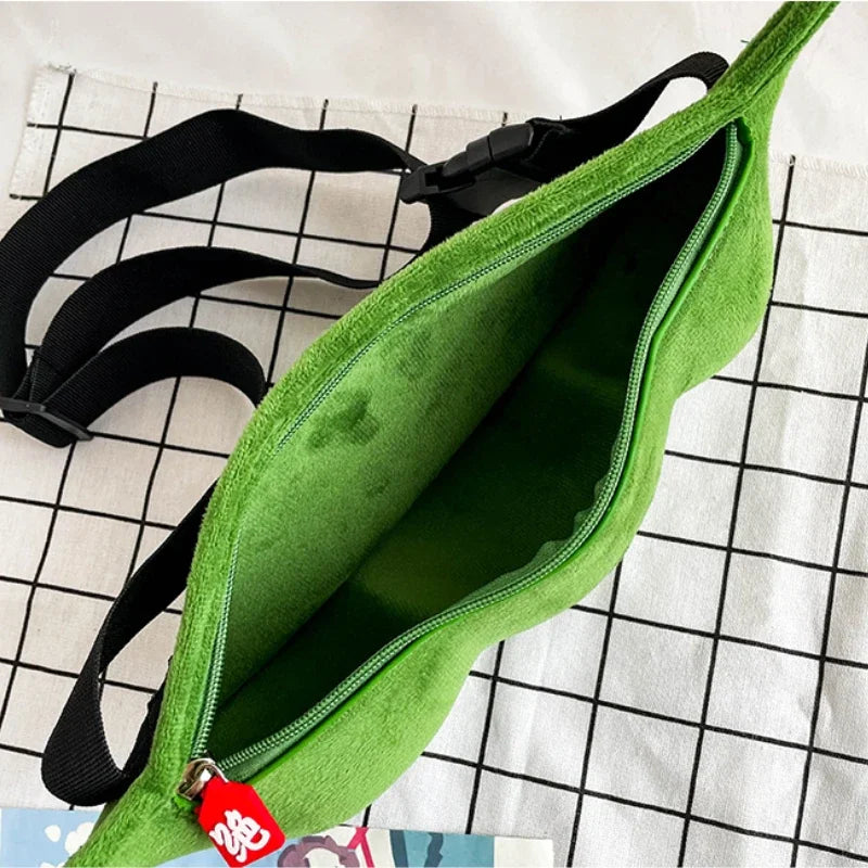 2026 Personality Creative Edamame Shape Ladies Messenger Bag Plush Pea Shoulder Bag Fun and Funny Chest Bag Bolsa De Mensajero