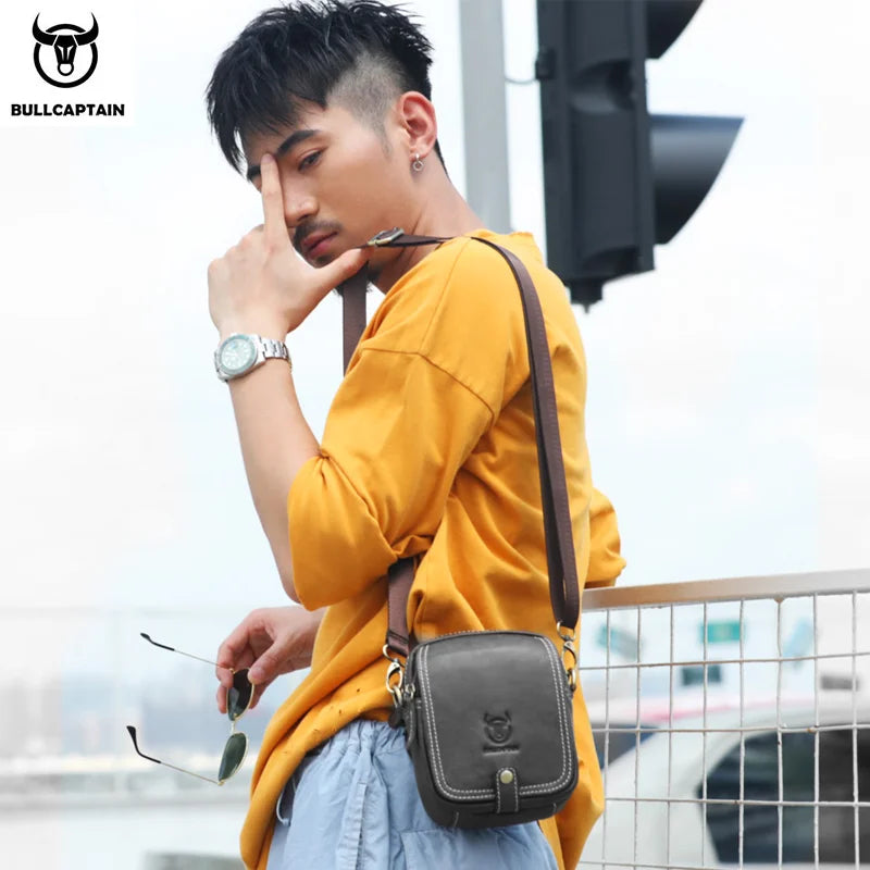BULLCAPTAIN Casual Men's Messenger Shoulder Bags Premium YKK Smooth Zipper Pocket Leather Shoulder Bag for Men Male Belt Bag's