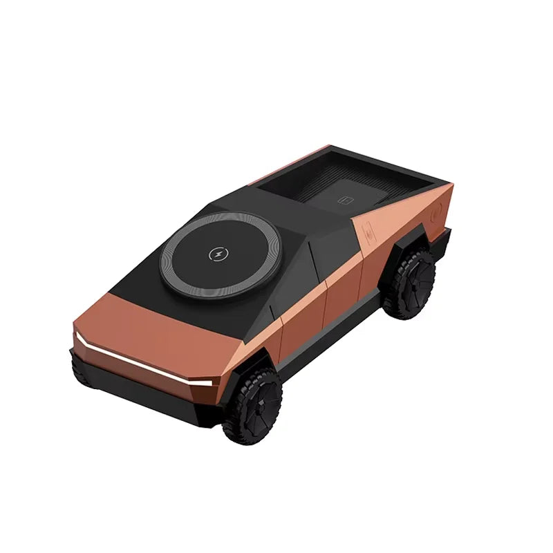 3 in 1 Magnetic Fast Wireless Charger Desktop Cybertruck Phone Stand For IPhone 17 16 Pro Max Apple & Samsung Watch Airpods Pro
