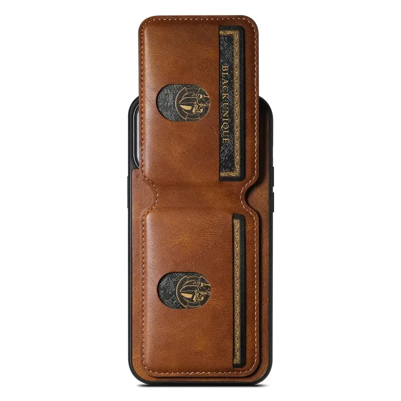 Brown Leather Wallet Phone Case Card Holder Magnetic Cover iPhone 16-11 Pro Max