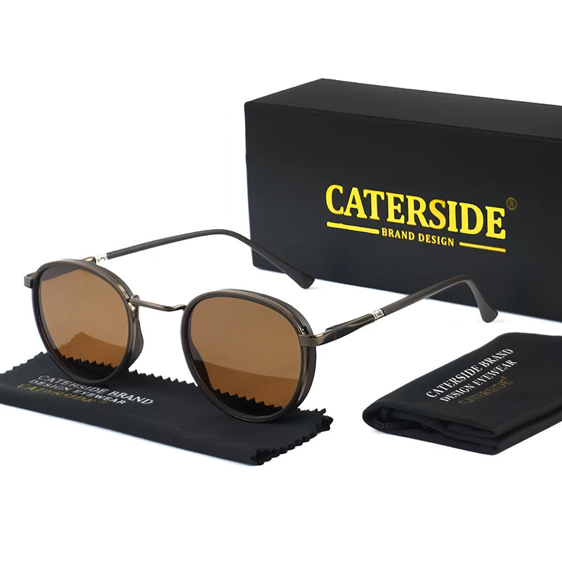 Caterside Vintage Polarized Round Sunglasses Men Steampunk TR Metal Frame Sun Glasses Women Driving Fishing Party Eyewear UV400