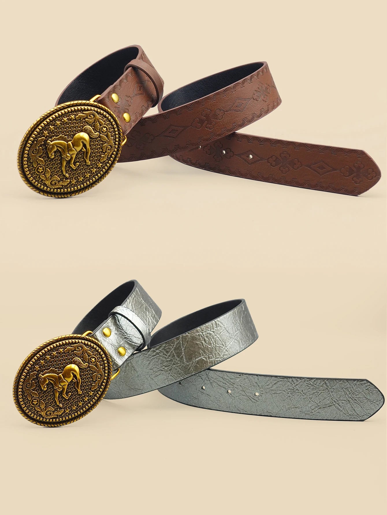 Western Retro Women's Belt with Carved Horse Image Buckle, Jeans Belt, Daily Casual Versatile Belt