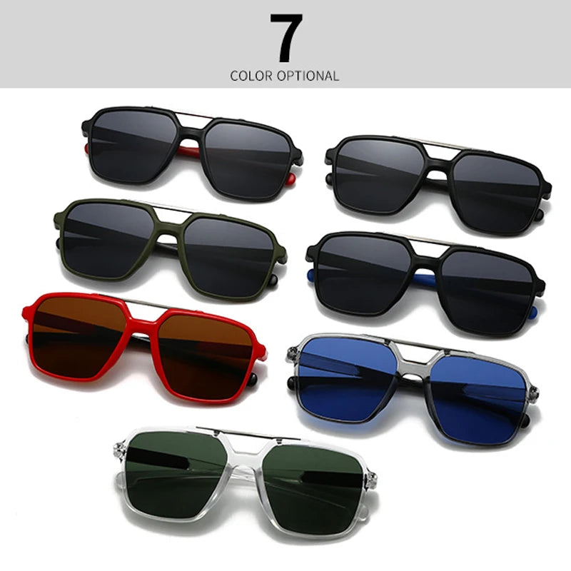 JNPCXI New Vintage Double Bridge Square Pilot Sunglasses Men Luxury Classic Women Green Sun Glass Driving Shades UV400