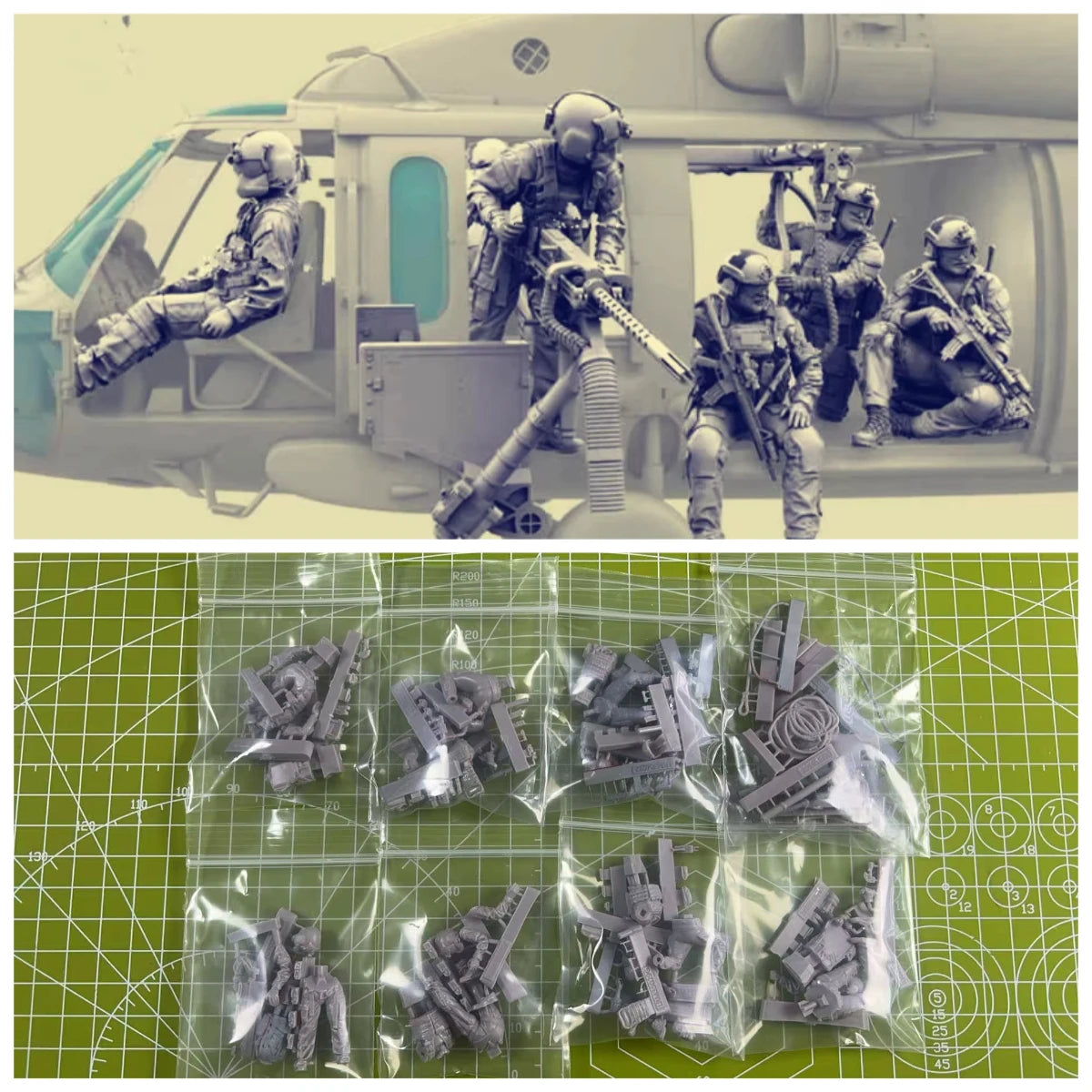 1: 35 Die Casting Resin Model Assembly Kit US Special Forces Parachute Model 7 People Including Rope Grey Model