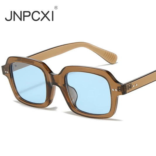 JNPCXI Fashion Jelly Color Square Women Sunglasses Vintage Punk Rivets Men Shades UV400 Yellow Blue Sun Glasses