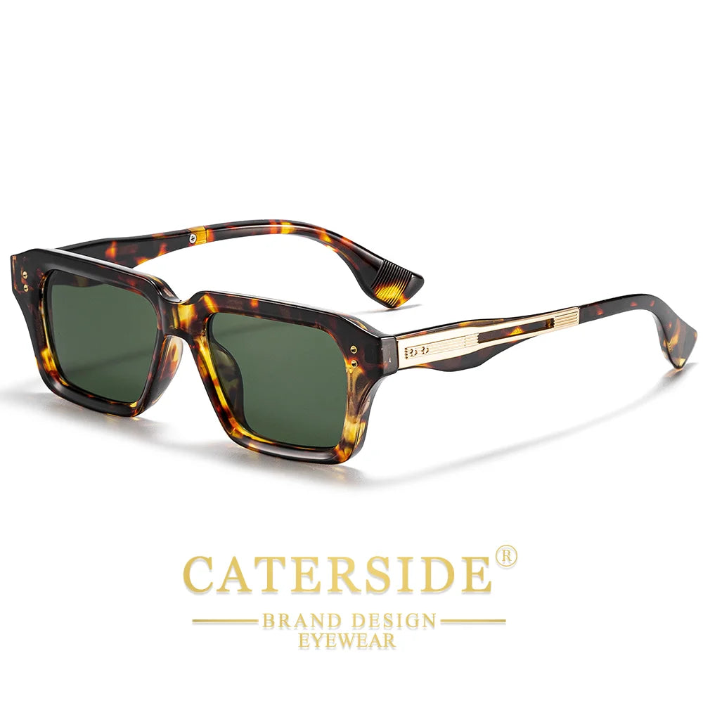 CATERSIDE New Men's Square Sunglasses Premium PC Frame with Metal Temple UV400 Women Retro Fashion Driving Decoration Eyewear