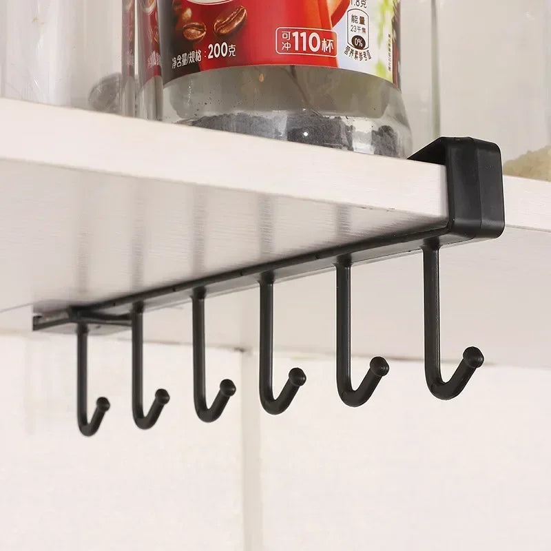 6 Hook Coffee Cup Mug Holder Plastic Cabinet Kitchen Storage Rack Multifunction Hook Shelf  Sundry Organizer Storage Hanger